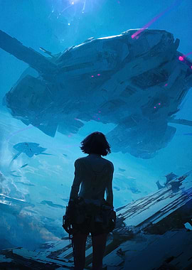 Sci-Fi Scene with Spaceship and Figure
