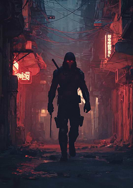 Cyberpunk Ninja in Neon Alley