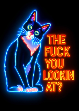 Neon Cat with Sarcastic Text