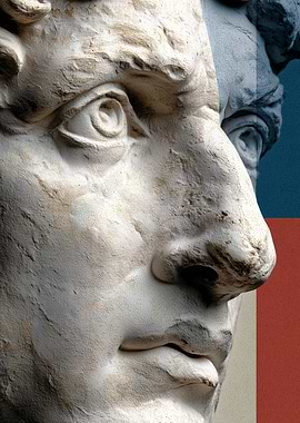 David Statue Close-Up with Color Blocks