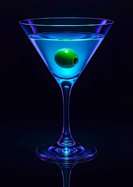 Blue Martini with Olive