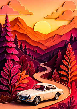 Vintage Car in Mountain Landscape