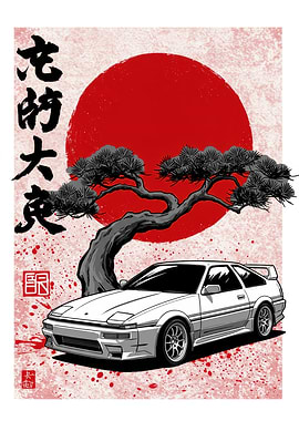 Toyota AE86 with Japanese Art Style