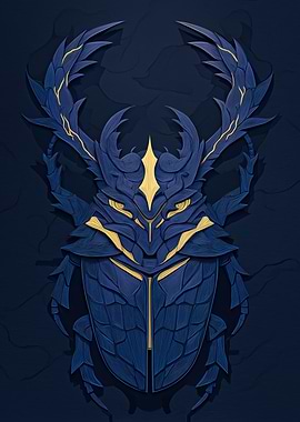 Blue and Gold Scarab Beetle Art