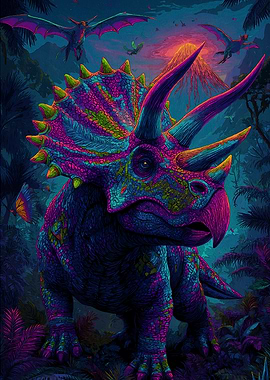 Colorful Triceratops Jungle