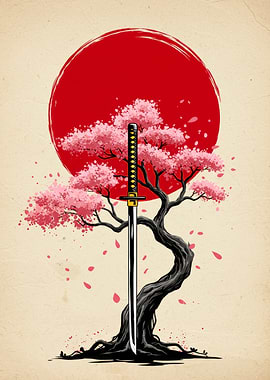 Katana, Cherry Blossom, and Rising Sun