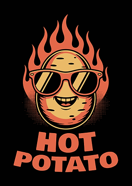 Hot Potato Cartoon Character with Flames