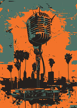 Vintage Microphone and Turntable Art