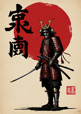 Samurai Warrior with Katana and Kanji