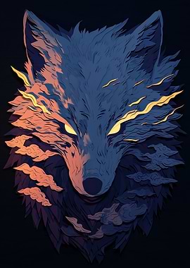 Stylized Wolf Head with Cloud Accents