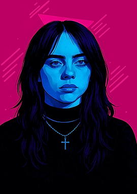 Billie Eilish Portrait - Blue and Pink