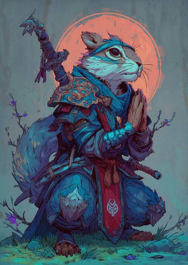 Squirrel Samurai Warrior in Meditation Pose