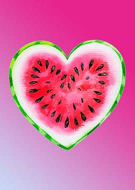 Watermelon Heart Watercolor