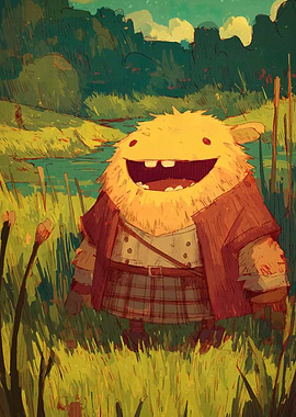 Happy Monster in a Grassy Field