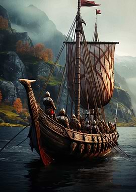 Viking Ship on Misty Waters