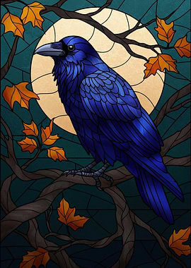 Blue Raven Stained Glass Illustration