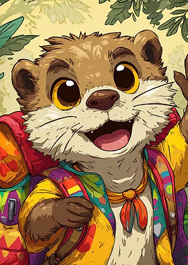 Cartoon Otter Hiker with Backpack