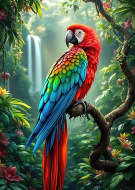 Colorful Parrot in Lush Jungle Setting