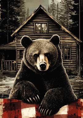 Bear in front of cabin