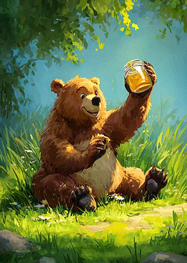 Bear with Honey Jar Illustration