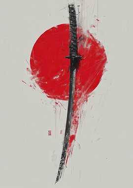 Samurai Sword and Red Sun Art