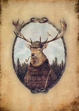 Anthropomorphic Deer Portrait with Pipe