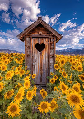 Outhouse in Sunflower Field