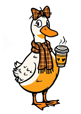 Duck with Coffee and Plaid Accessories