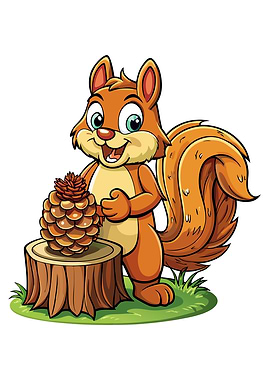 Cartoon Squirrel with Pine Cone