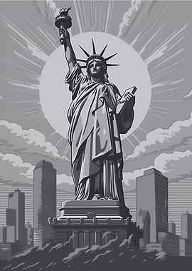 Statue of Liberty grayscale illustration