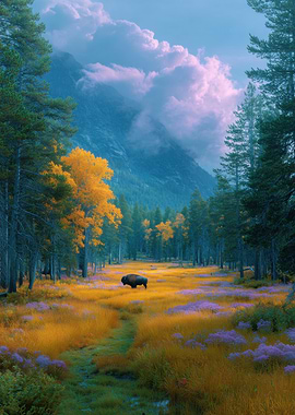 Bison in a Mountain Meadow