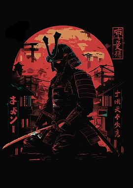 Samurai Warrior in Japanese Cityscape