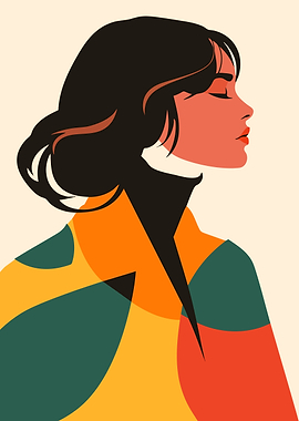 Abstract Woman Portrait Boho Shape Minimalist Art Illustration