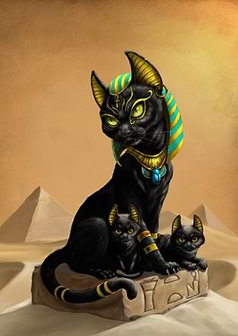 Egyptian Bastet Cat and Kittens