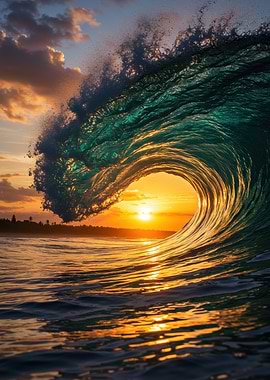 Ocean Wave at Sunset