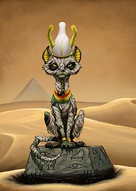 Osiris Mummified Cat Statue in Desert