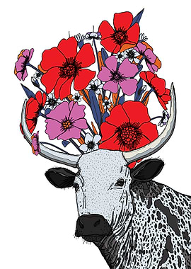 Floral Cow Illustration
