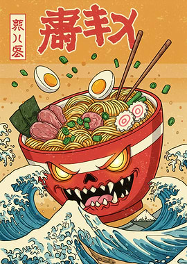 thumbnail image 2 of The Great Wave Kanagawa Ramen Bowl Sticker – Glossy Vinyl Decal By StickUpStudios 2 of 4
