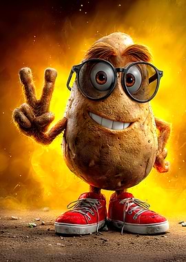 Cartoon Potato Character with Peace Sign