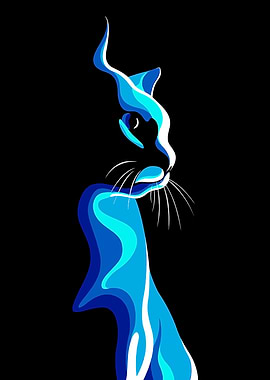 Abstract Blue Cat Illustration
