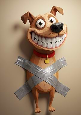 Cartoon Dog Taped to Wall