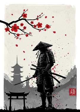 Samurai with Cherry Blossoms