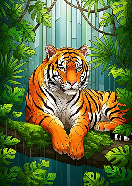 Resting Tiger in Jungle