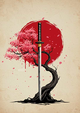 Katana, Cherry Blossom, and Rising Sun