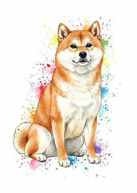 Watercolor Shiba Inu Dog Portrait
