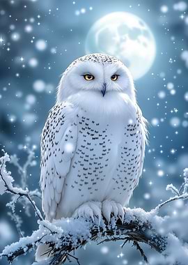 Snowy Owl in Winter Night
