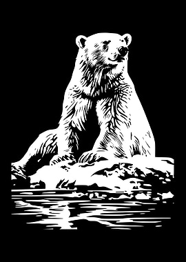 Polar Bear Black and White Illustration
