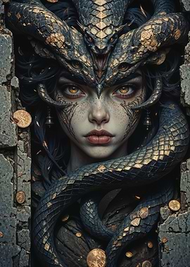 Medusa Portrait with Snakes and Gold