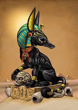 Anubis Illustration with Egyptian Elements