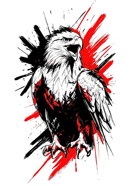 Eagle Illustration with Red and Black Splatters
